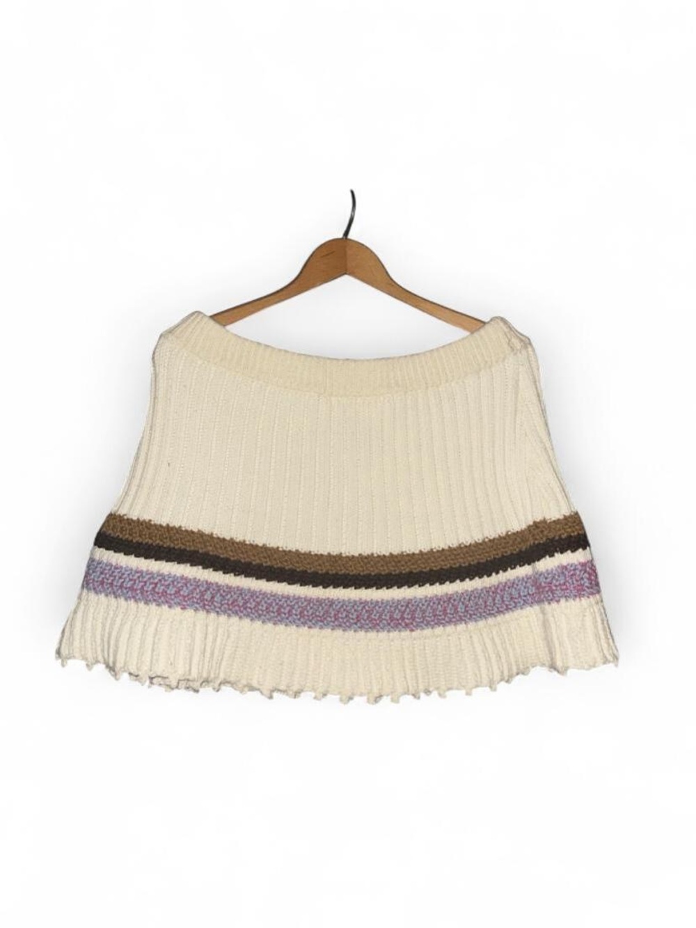 Anthropologie Skirt Chunky Sweater Knit Cream Brown Tan Blue Pink Striped XL